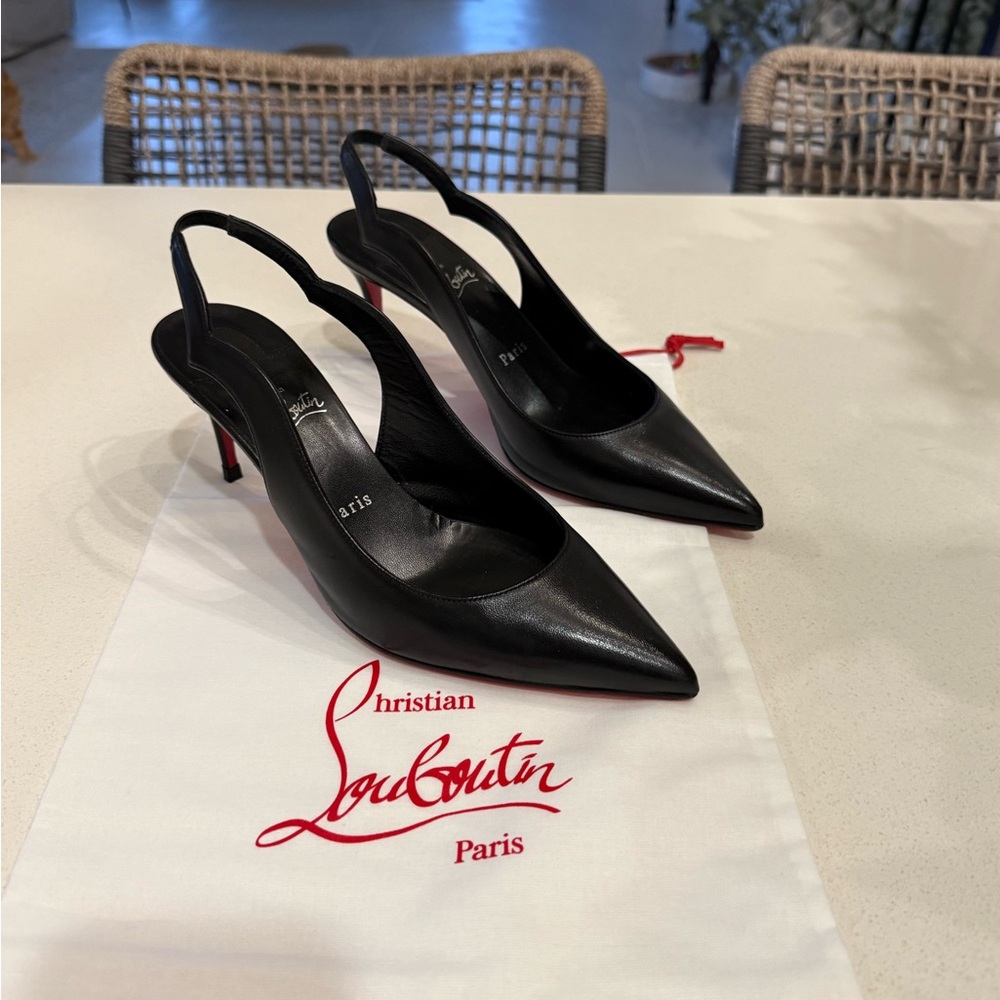 Christian Louboutin Black Pointed Slingback Heels
